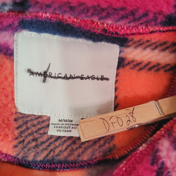American Eagle Womens Pullover Pink Orange M Mock Neck Quarter Zip Pockets Soft - Picture 9 of 11